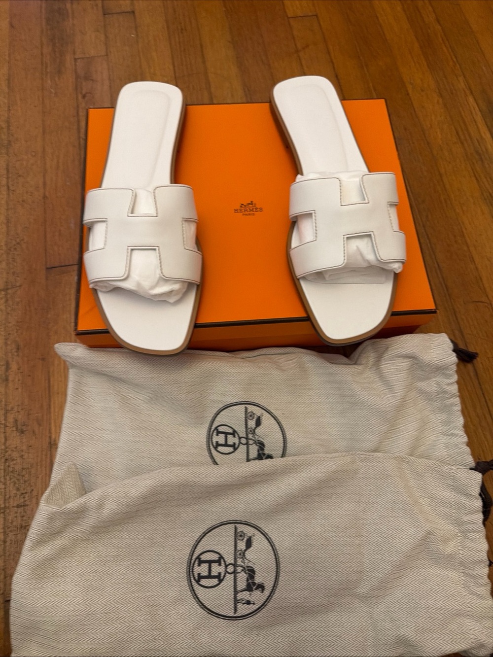 Hermès Oran Sandals White Blanc Box Calfskin EU 40.5 New in Box